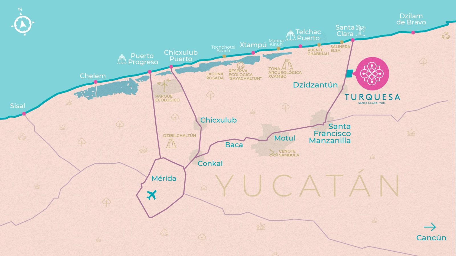 Mapa de ubicación de Turquesa en Santa Clara, Yucatán.