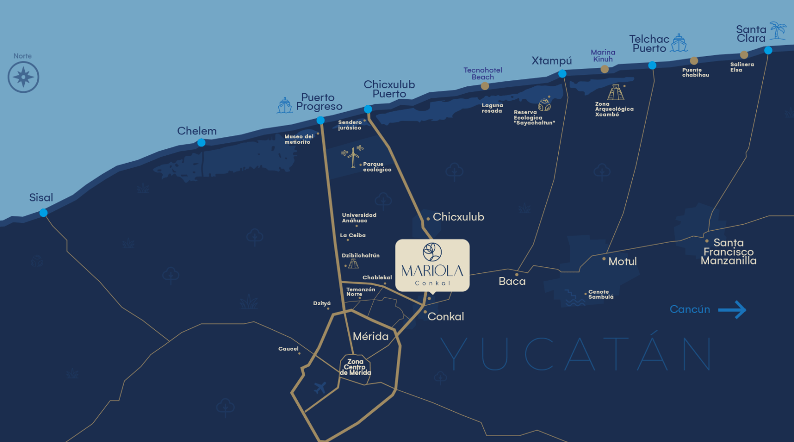 Mapa de ubicación de Mariola en Conkal, Yucatán.