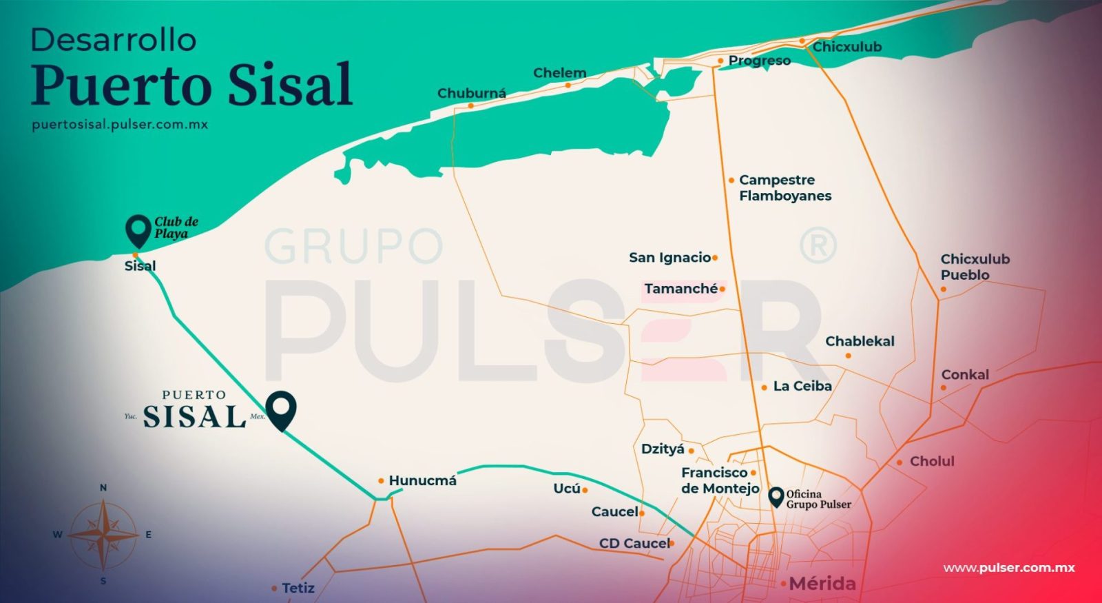 Mapa de la zona de Puerto Sisal, Hunucmá, Yucatán.