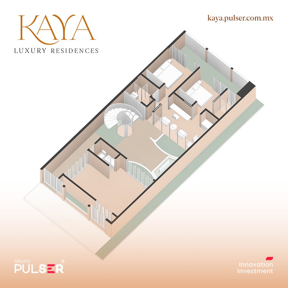 Plano de distribución de departamento tipo en KAYA Luxury Residences.