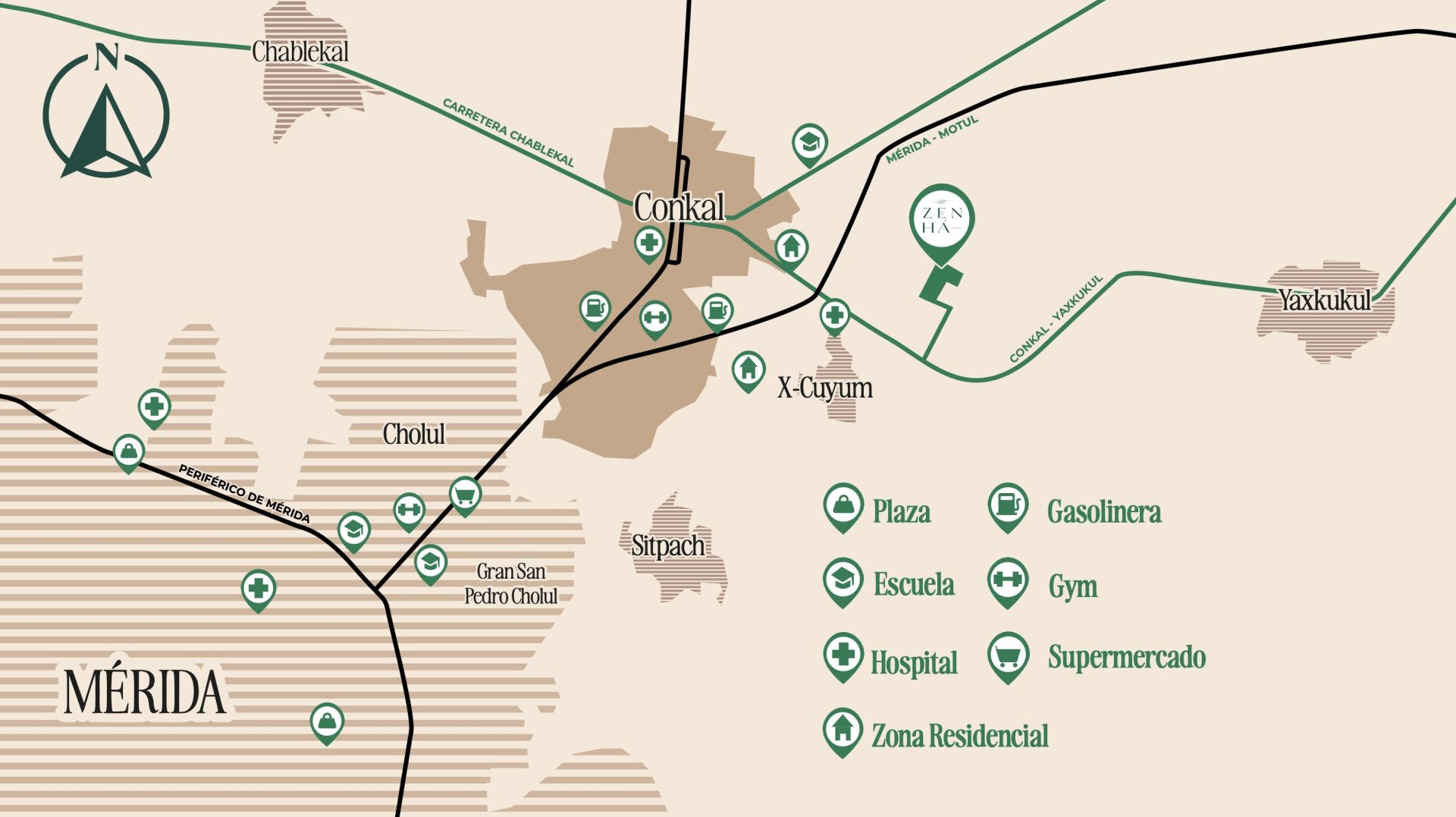 Mapa de ubicación de ZEN-HÁ Residencial en Conkal, Yucatán.