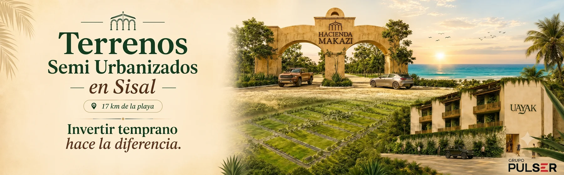 Hacienda Makazi: terrenos semiurbanizados en Hunucmá, a 17 kilómetros de la playa de Sisal, con acceso al Club de Playa UAYAK.